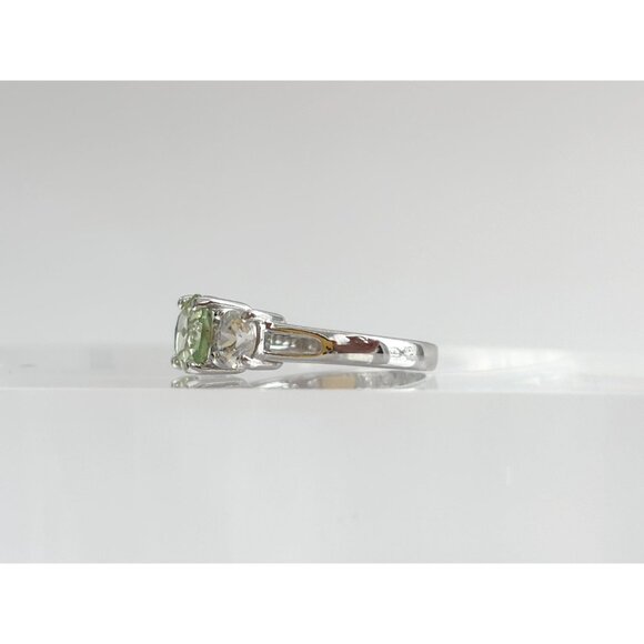 Peridot & CZ Gemstone Adorned Minimalist Sterling Silver 925 Vintage Ring - sz 7 - Picture 7 of 16